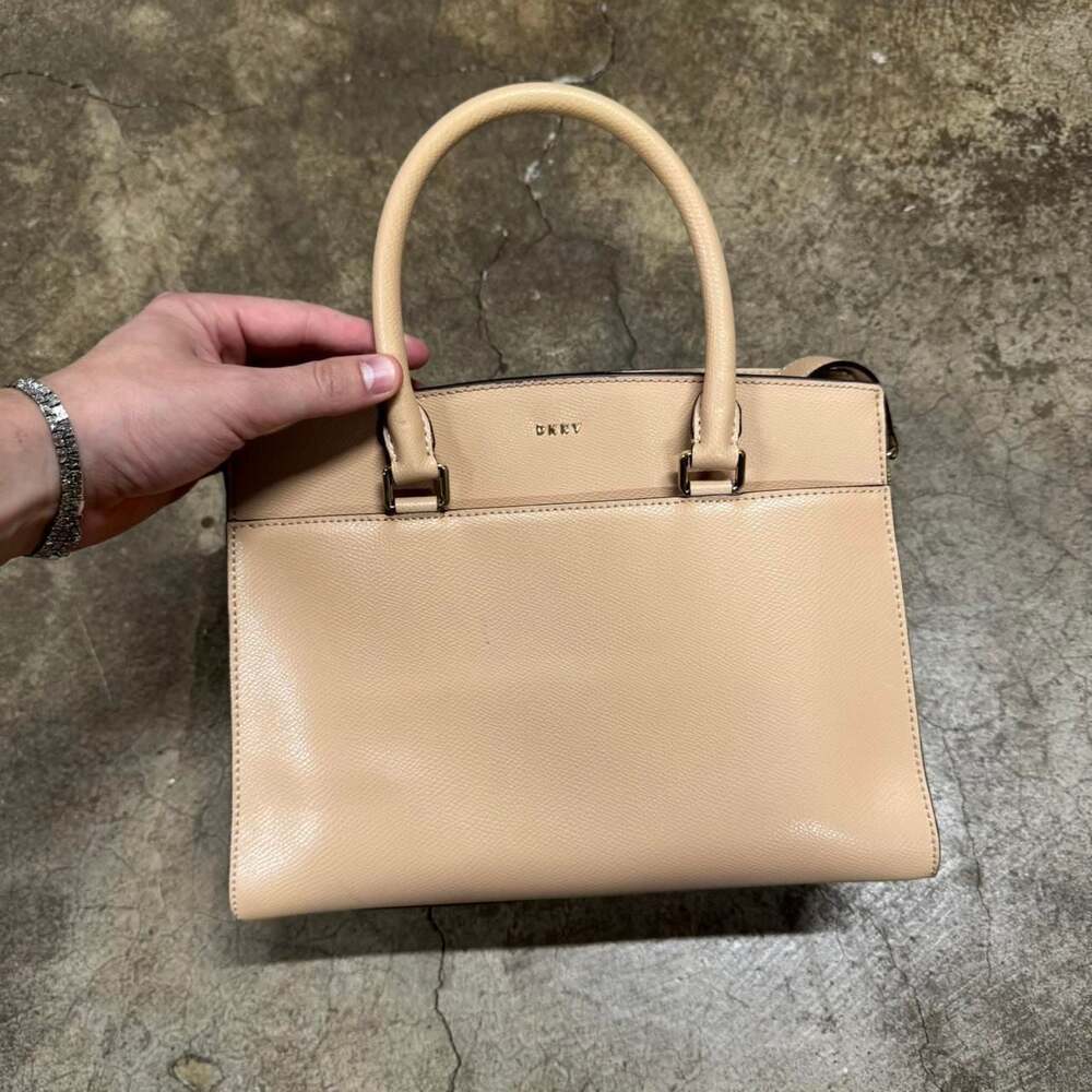 DKNY Tan Textured Leather Satchel Shoulder Bag